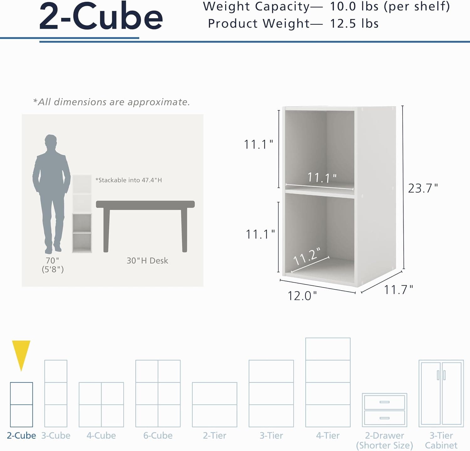 Homes: Inside + Out Apexa 2-Cube Storage Organizer, White
