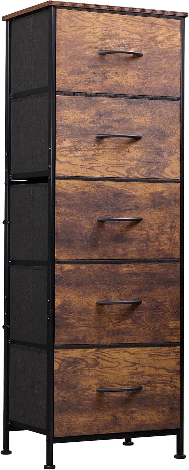 WLIVE Tall Dresser, 5 Drawers, Rustic Brown