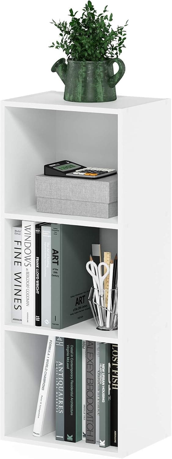 Furinno LUDER 3-Cube Book Shelf, 9.3 x 12 x 31.5 in, White