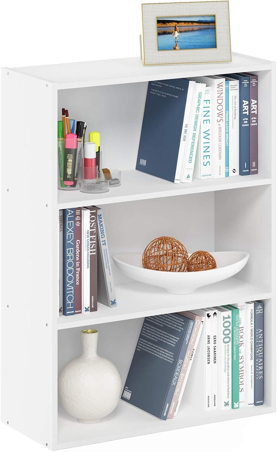 Furinno PASIR 3-Tier Book Shelf, 9.7 x 23.7 x 31.5 in, Plain White