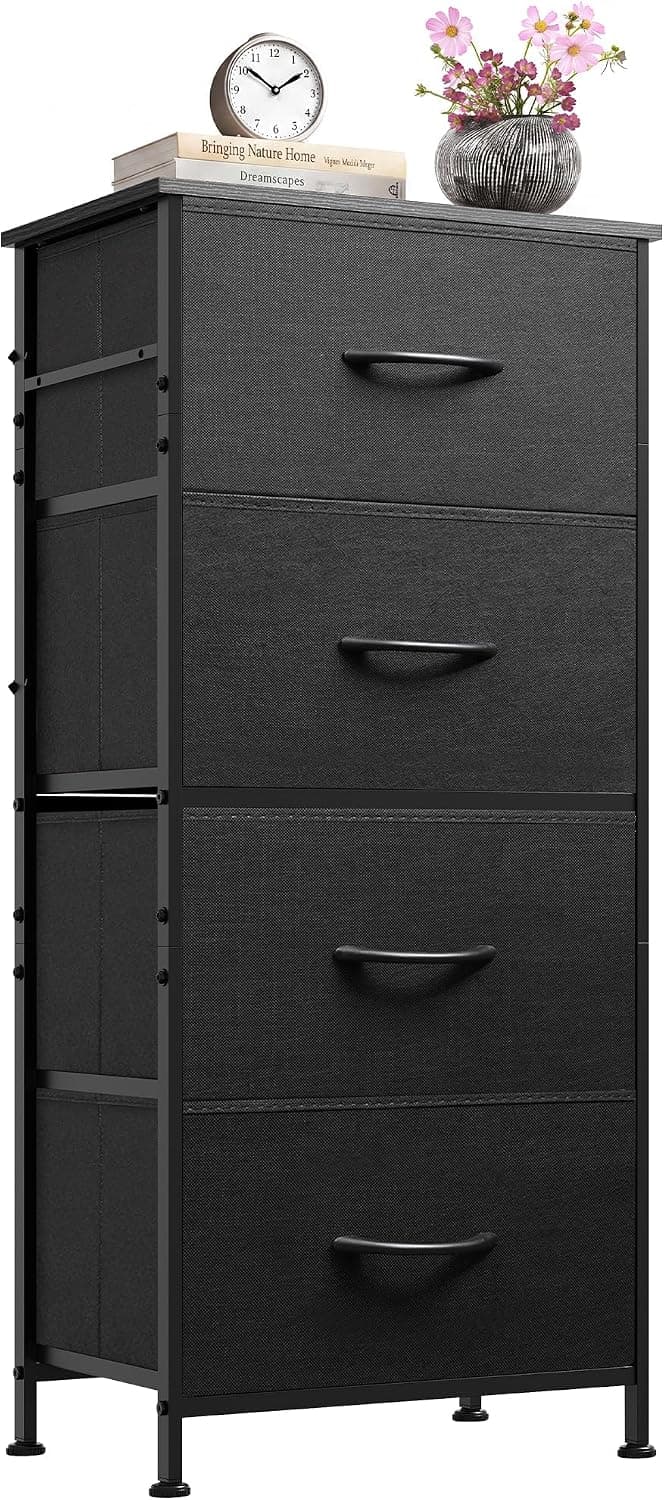WLIVE Small Dresser Nightstand, 4 Drawers, Charcoal Black