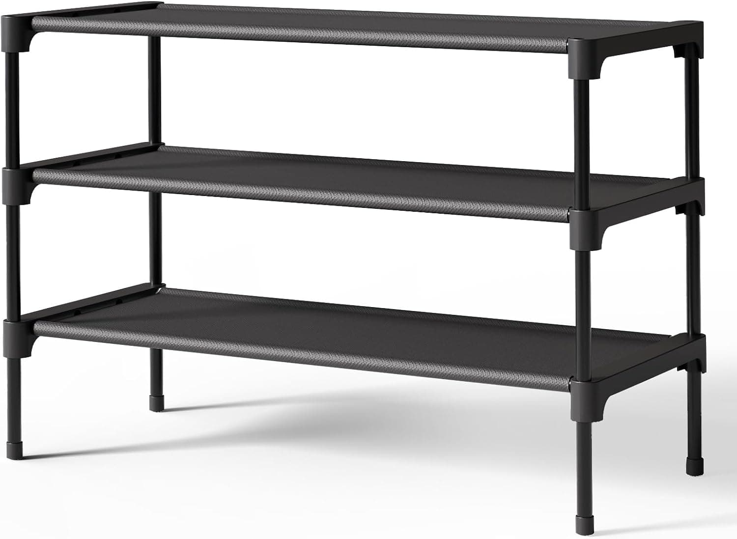 Kitsure Shoe Rack, Non-Woven Shelf, 27.5 in Wide, 3 Tier, Black