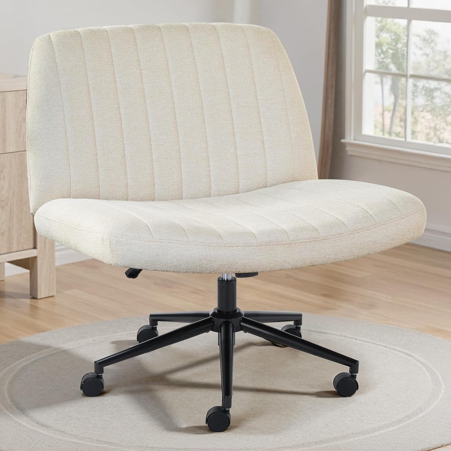 OLIXIS Criss Cross Chair with Wheels, Beige Fabric