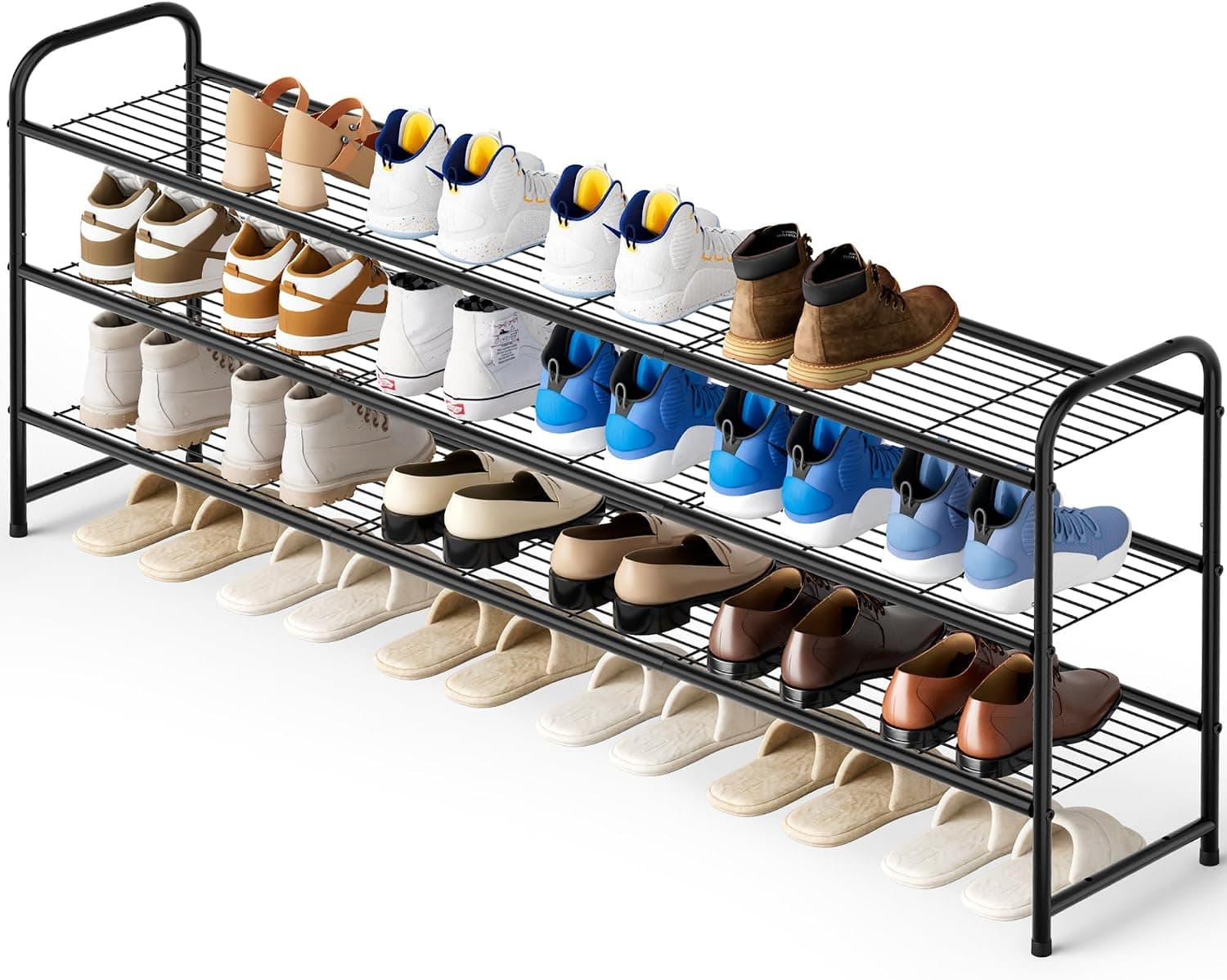 KEETDY 3-Tier Long Shoe Rack, Wire Grid, Black
