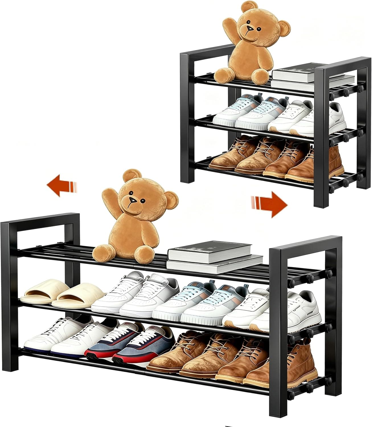 HDDTTZ Expandable Shoe Rack, 3 Tier, Heavy Duty Iron