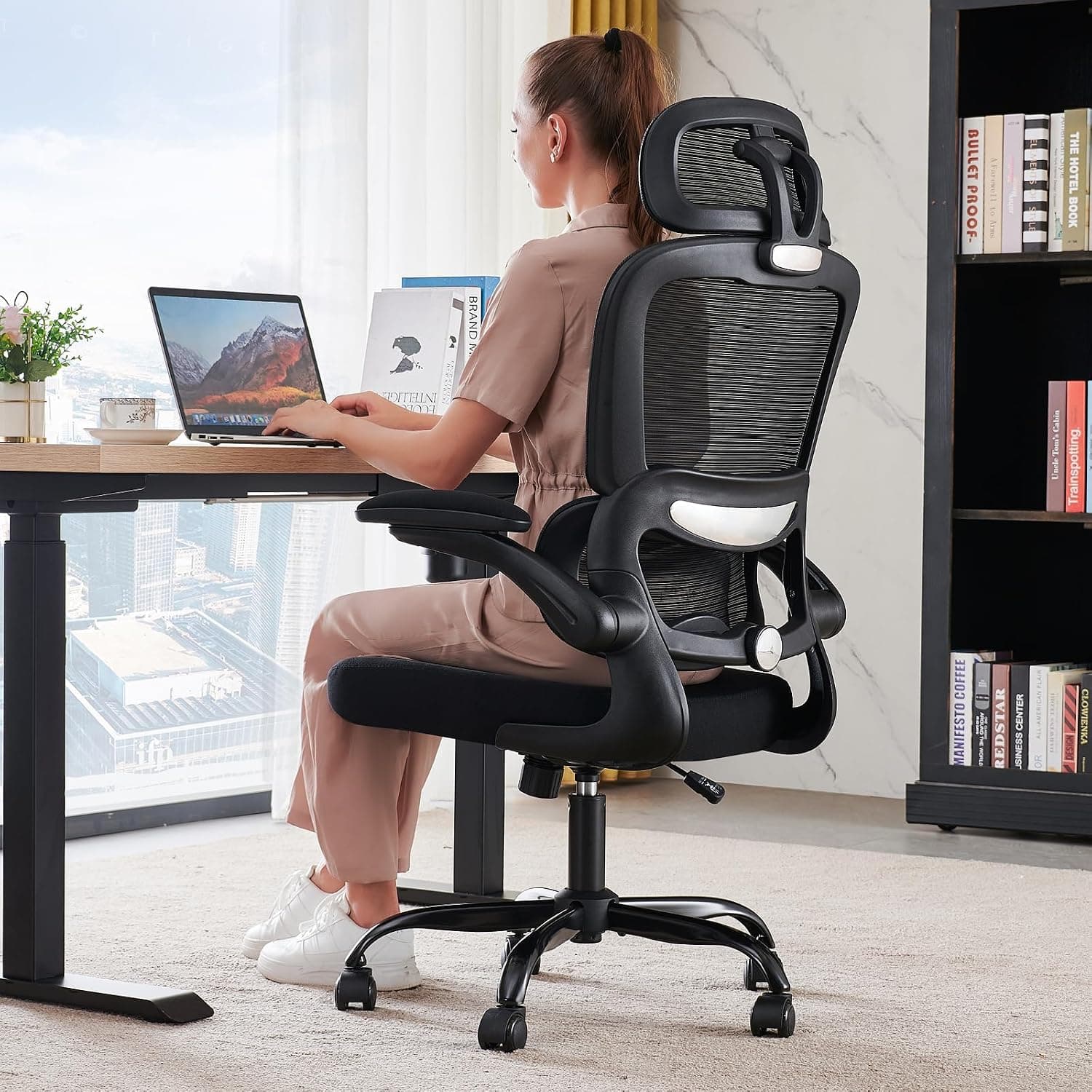 TRALT Office Chair with Lumbar Support and Headrest, Black
