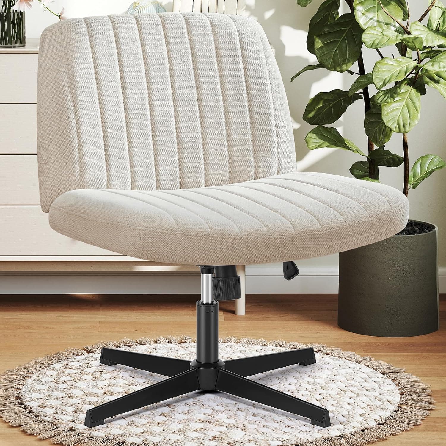 DUMOS Criss Cross Chair, No Wheels, Beige Fabric